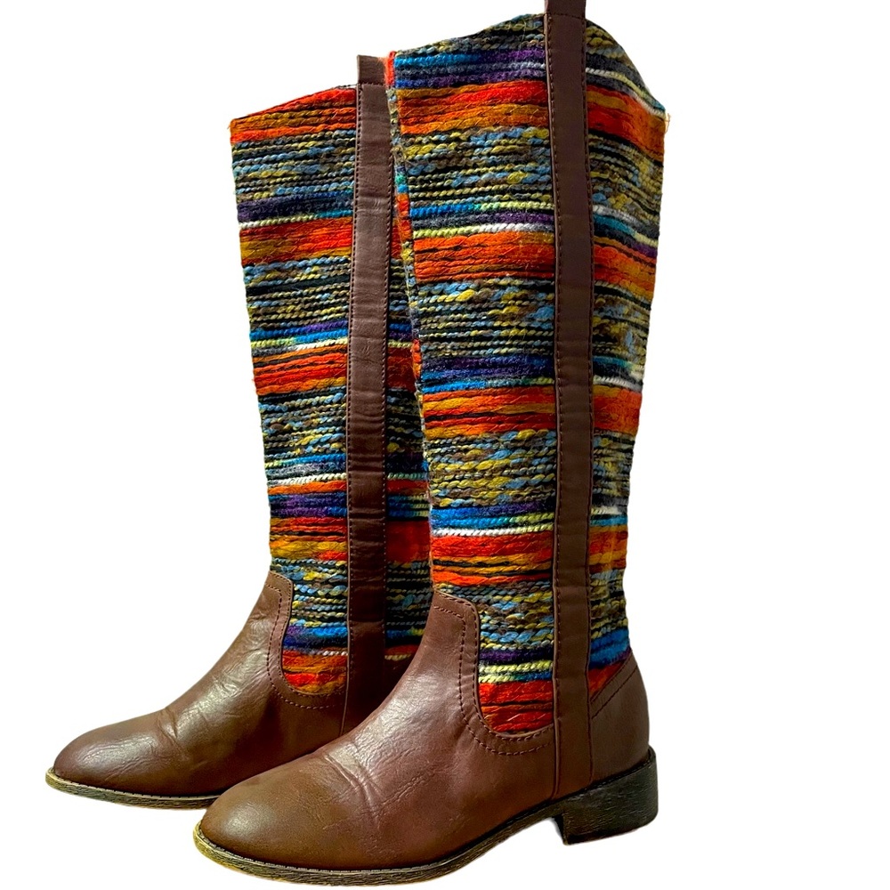 Bakers Western Style Multicolor Knee High Faux Leather Flat Heel Boots Size 6